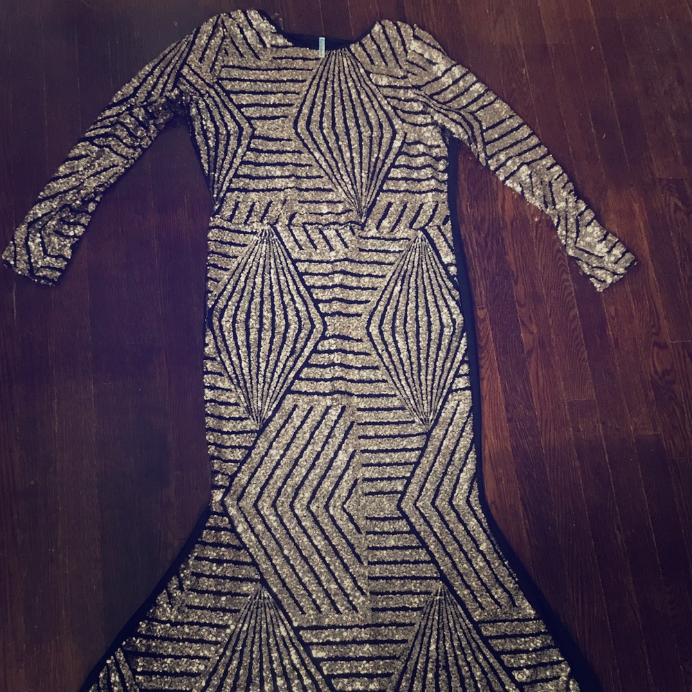 Boutique Gold sequin bodycon Maxi dress